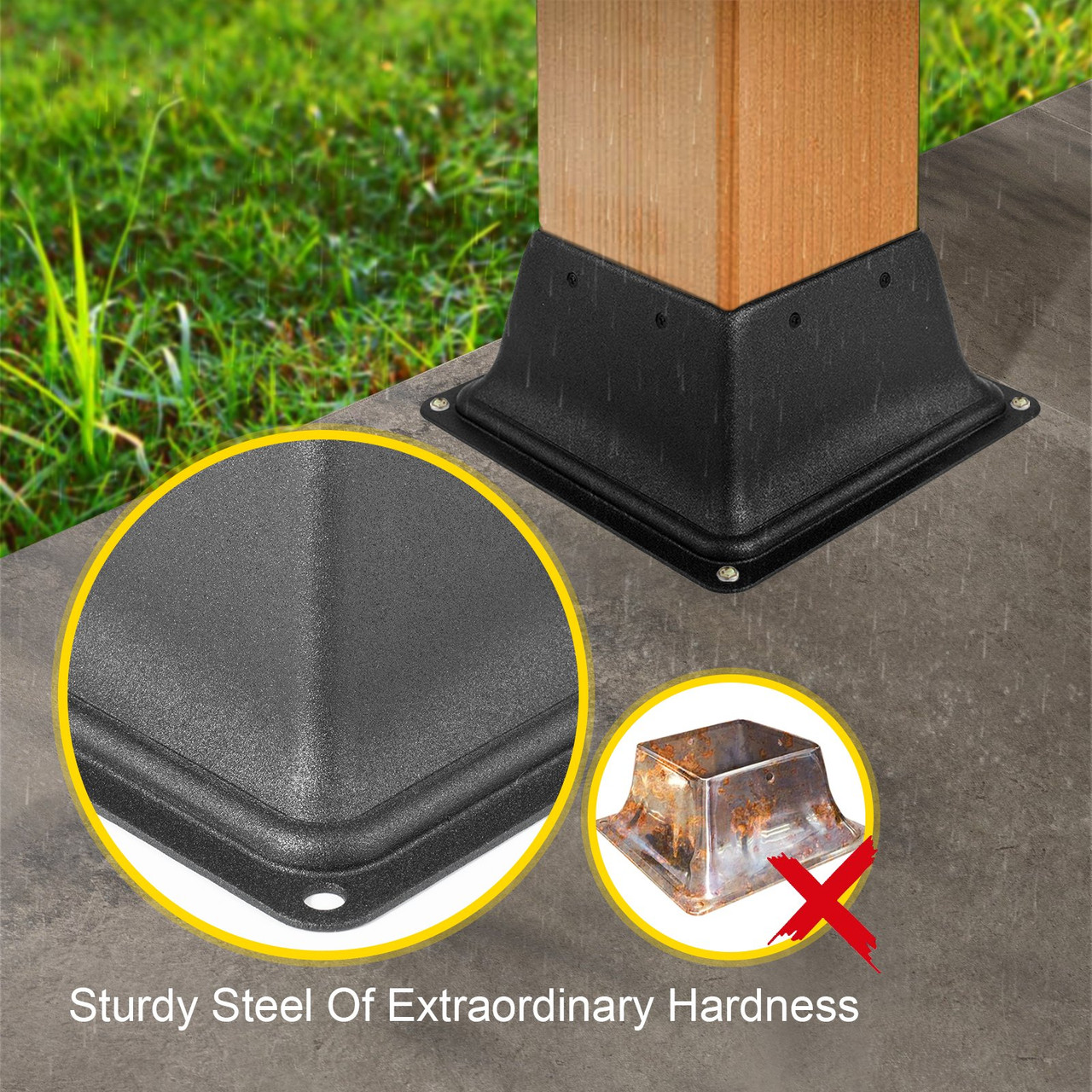 Deck Post Base 5 PCS Post Base Skirt 4x4" (Actual 3.38x3.38") Post Support Flange 2.5LBS Deck Post Skirt Black Powder-Coated Decking Post Base with Thick Steel for Deck Supports Porch Railings