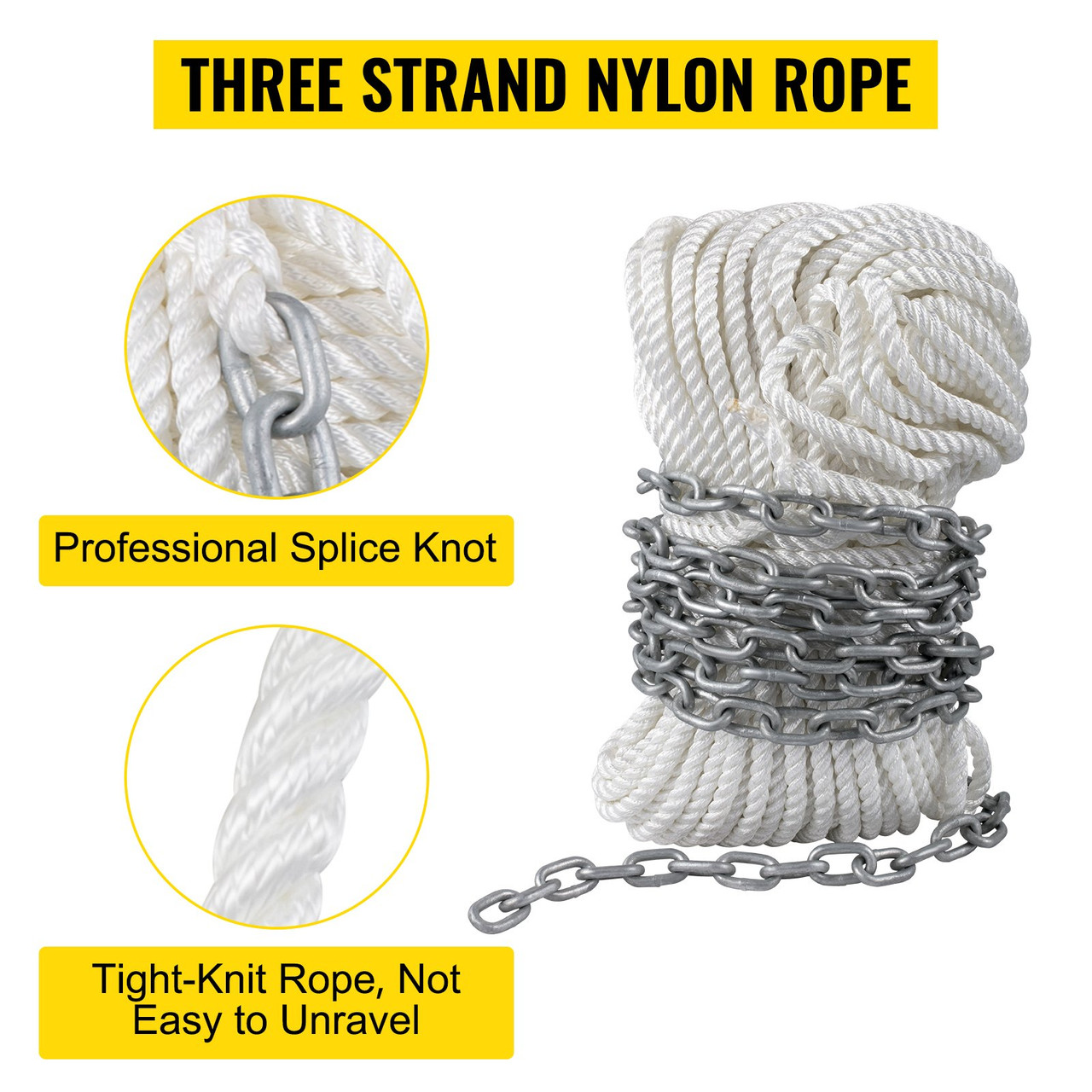 Anchor Rode and Chain, 15' x 5/16 Boat Anchor Chain, 1/2 x 200' Nylon