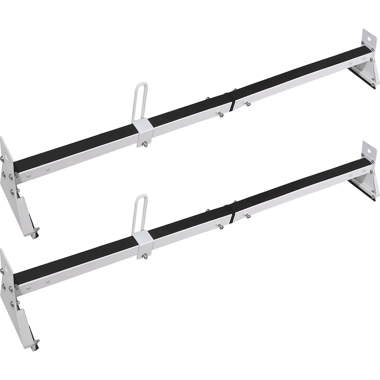 Van Roof Ladder Rack, 2 Bars, 331 LBS Capacity, 52"-63.8" Adjustable Steel Roof Rack Cross Bar with Ladder Stoppers, Fit Vans with Rain Gutters, for Kayak Canoe Lumber Pipe Cargo,, White