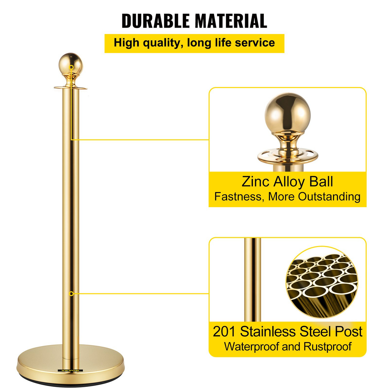 38 Inch Stanchion Posts Queue, Red Velvet Rope (3, Gold)