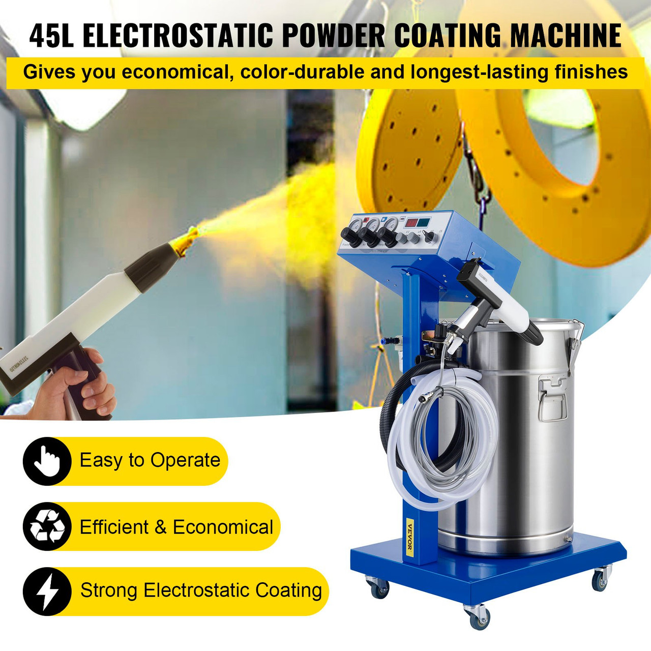 50W 45L Electrostatic Powder Coating Machine with Spraying Gun Paint 450g Per Minute WX-958 Powder Coating System (50W 45L)