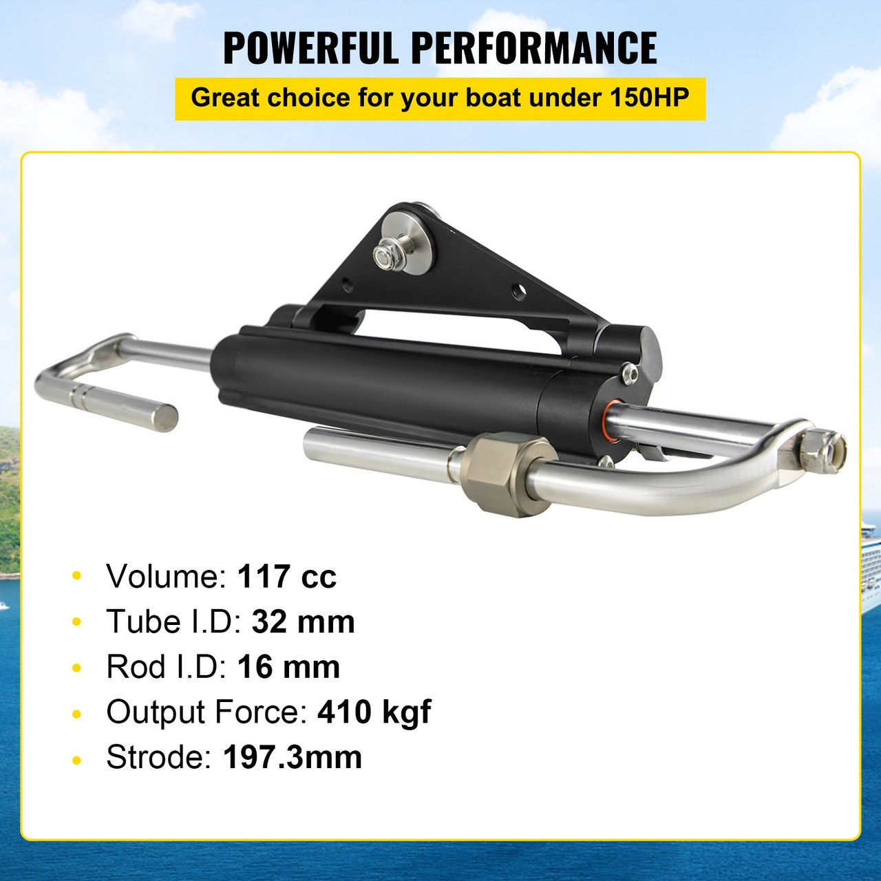 Hydraulic Steering Cylinder HC4645H Front Mount Hydraulic Outboard Marine Steering Cylinder Suit for Up to 150HP Boats Steering