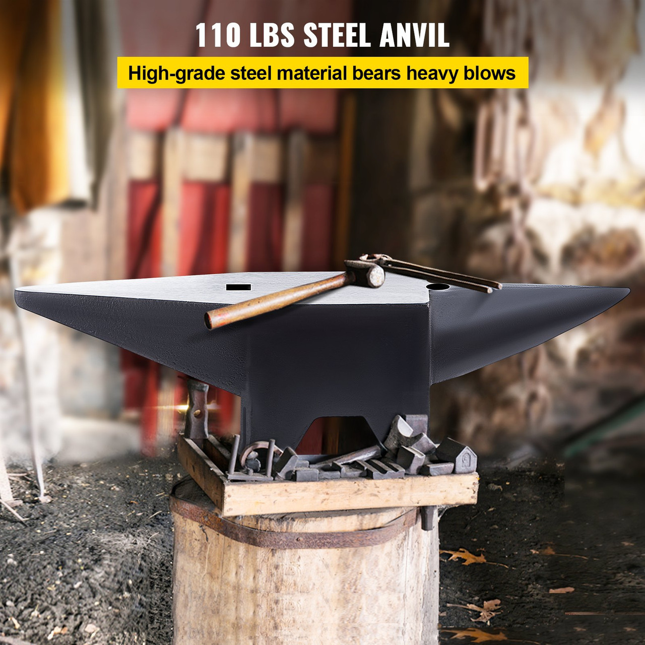 Cast Iron Anvil, 110 Lbs(50kg) Single Horn Anvil with Large Countertop and Stable Base, High Hardness Rugged Round Horn Anvil Blacksmith, for Bending, Shaping