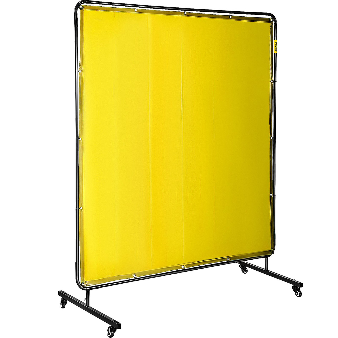 Welding Screen with Frame 6' x 6', Welding Curtain with 4 Wheels, Welding Protection Screen Yellow Flame-Resistant Vinyl, Portable Light-Proof