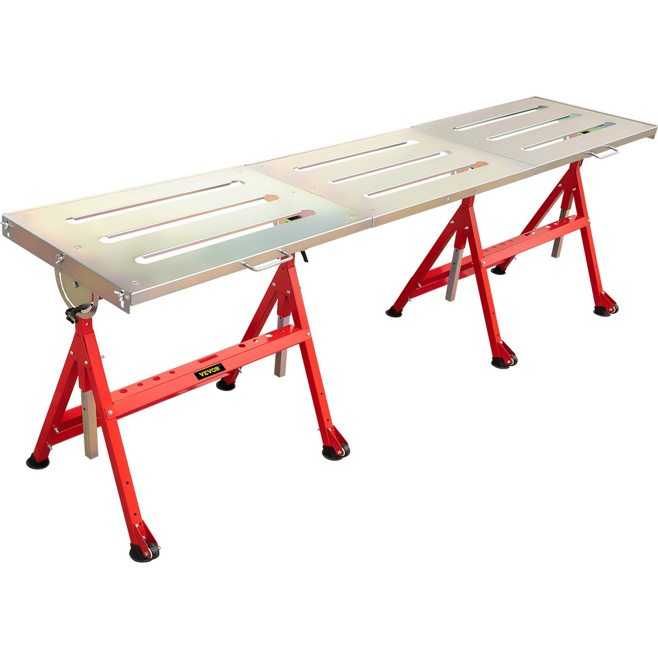 Welding Table 90'' x 20'' Steel Welding Table Nine 1.1 in. / 28mm Slots Welding Bench Table Adjustable Angle & Height Portable Table, Casters, Retractable Guide Rails, Eccentric Leveling Foot