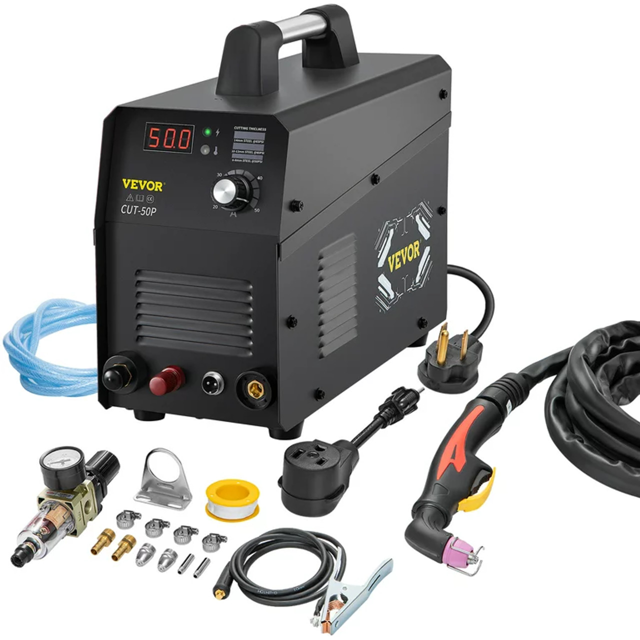 Plasma Cutter, 50Amp, Non-Touch Pilot Arc Air Cutting Machine with Torch, 110V/220V Dual Voltage AC IGBT Inverter Metal Cutting Equipment for 1/2"