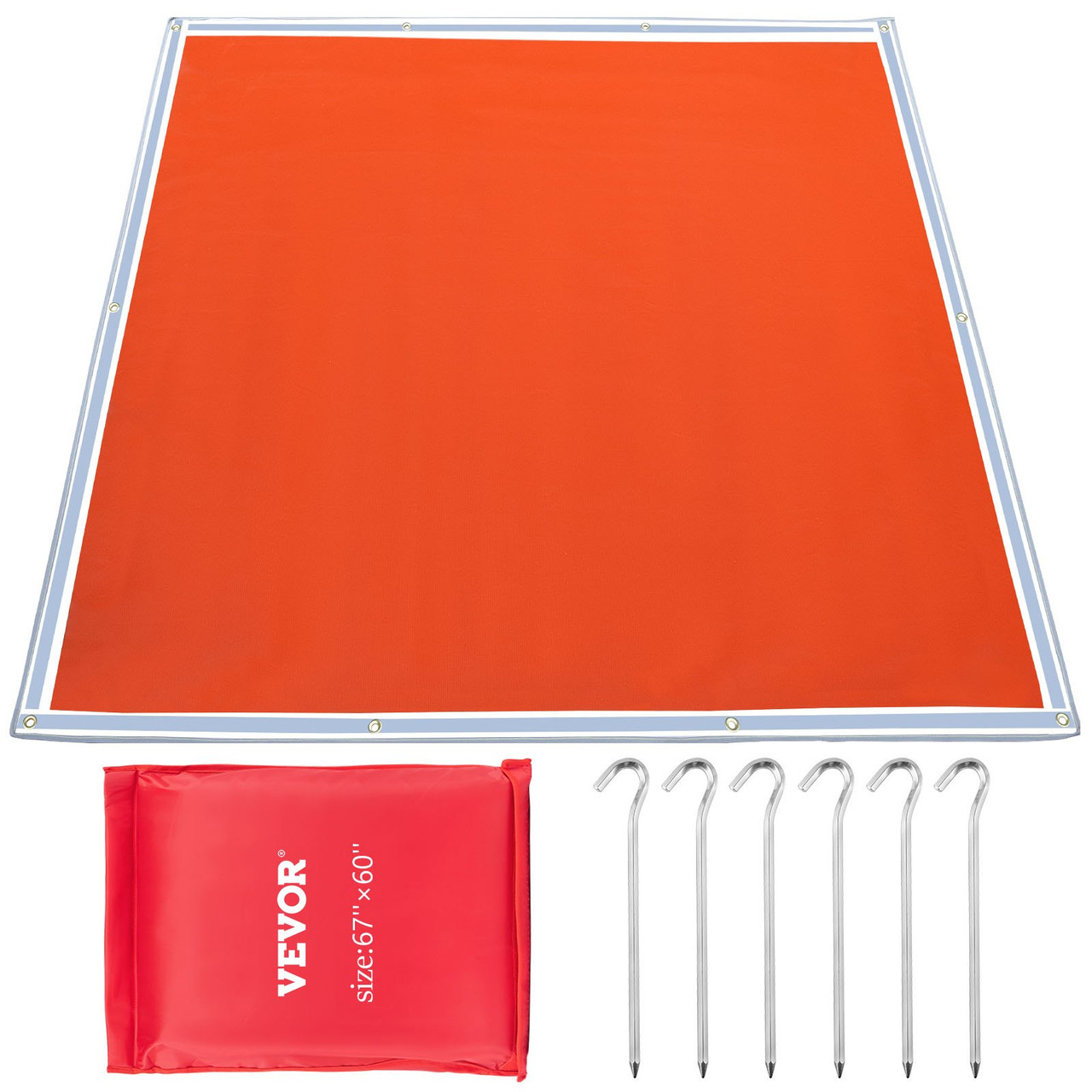 Fire Pit Mat, 67" x 60" Fire Blanket, Fiberglass Welding Blanket, 3.3 lbs Fireproof Blanket, 1022Ã¸F Fire Retardant Blanket, Rust Iron Red Emergency Fire Blanket w/ 10 Grommets & 6 Silver Hooks
