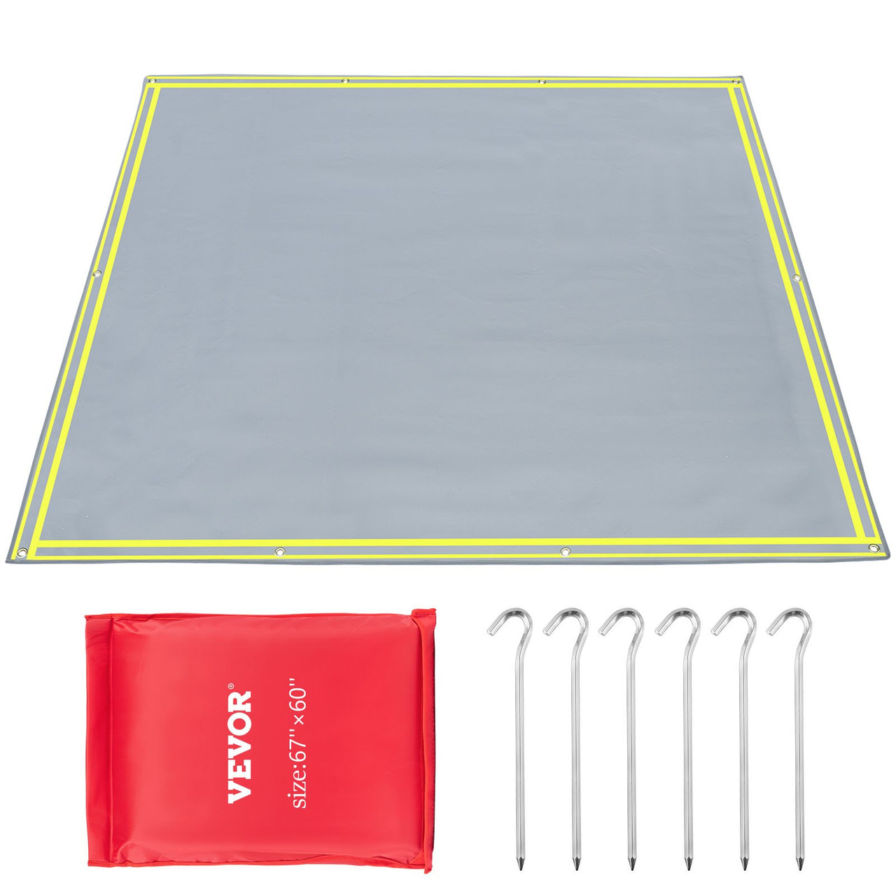 Fire Blanket, 67" x 60" Fiberglass Welding Blanket, 3.3 lbs Fireproof Blanket, 1022 øF Fire Retardant Blanket, Gray Emergency Fire Blanket with 10 Stainless-Steel Grommets and 6 Silver Hooks