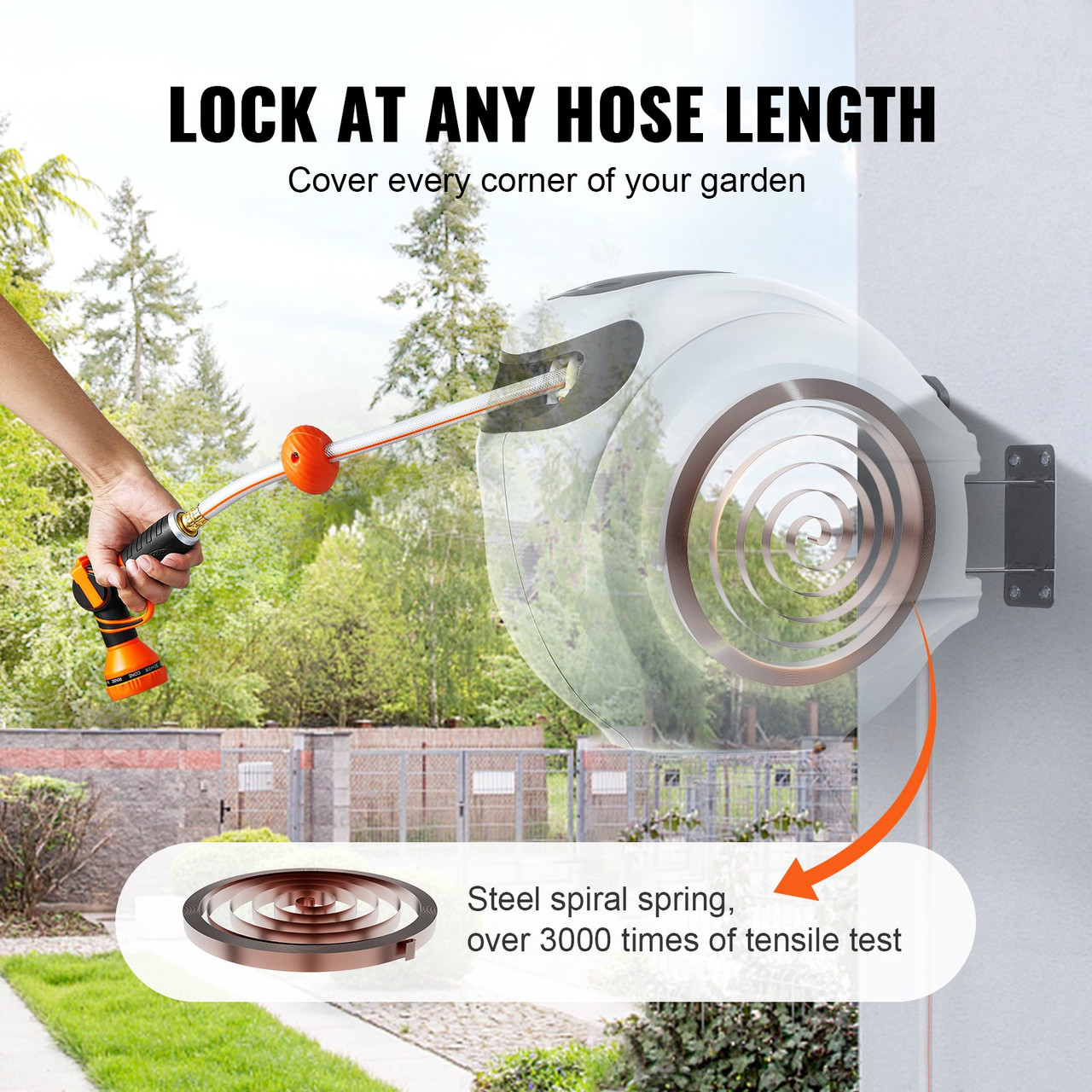 Retractable Hose Reel Water Hose Reel 115'x1/2" 180Ã¸ Swivel Wall-Mounted