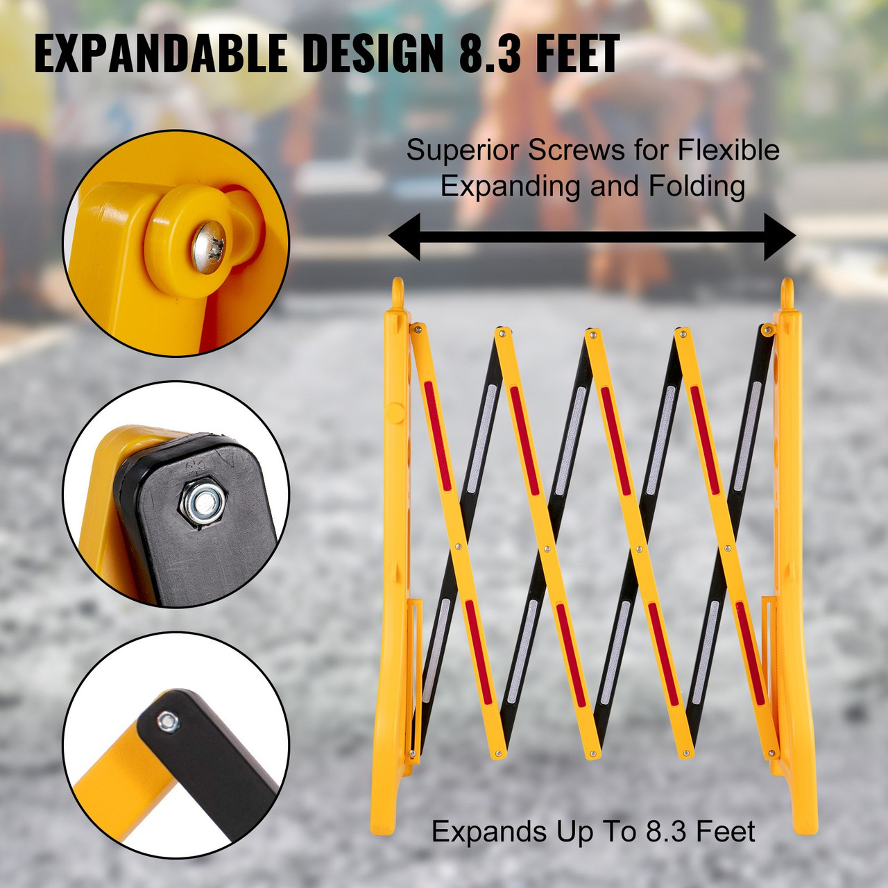 Expandable Mobile Barricade 8.3ft Width Plastic Barricade Water Filled Yellow Expandable Safety Barricades 38? Height Expandable Barricade Fence 1pcs