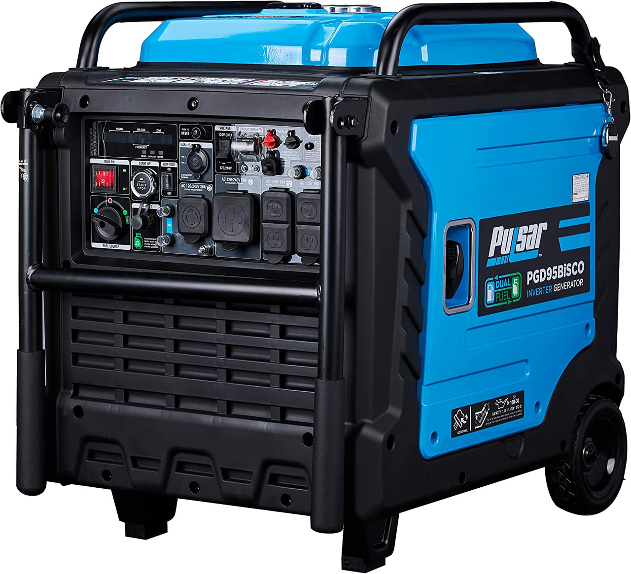 Pulsar PGD95BISCO Super Quite Dual Fuel 9500W Home Use Backup Portable Inverter Generator With Remote Control and electric start (CO, low battery and low oil Shutoff), RV ready