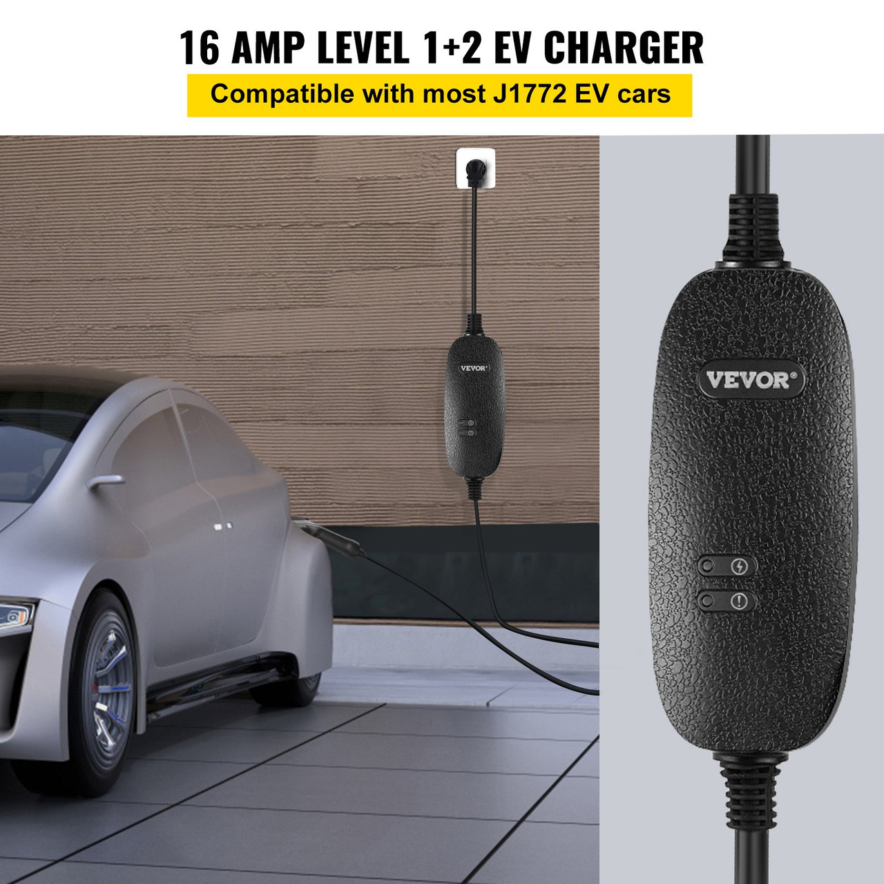Level 1+2 EV Charger, 15 Amp 110-240V, Portable Electric Vehicle Charger with 25 ft Charging Cable NEMA 6-20 Plug NEMA 5-15 Adapter, Plug-in Home EV