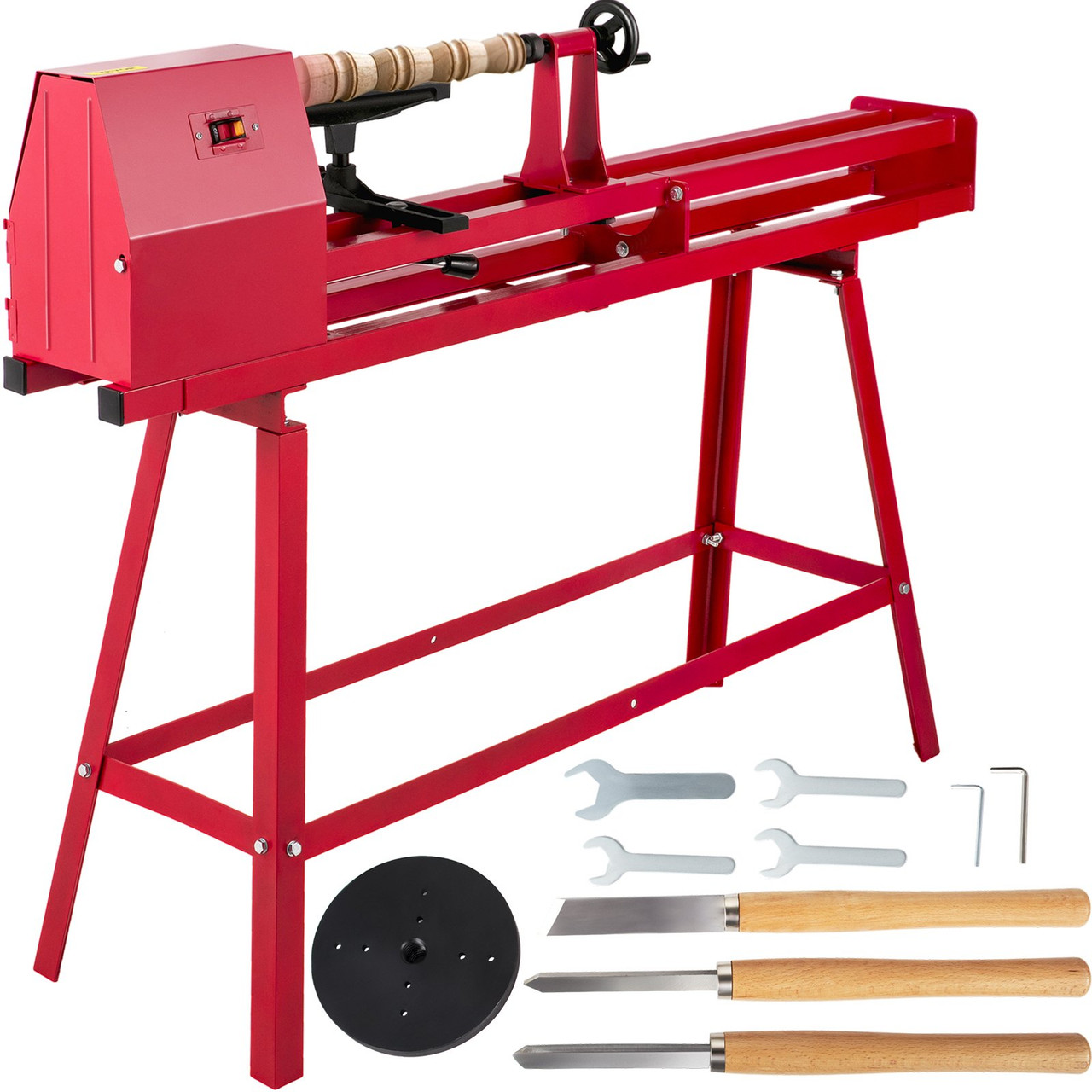 Benchtop Wood Lathe, 14"51" Power Wood Lathe, 750W mini lathe, 4 Speed 1100-3400RPM Woodworking Wood Lathe, Lathe Machine with 3 Chisels for High Speed Sanding and Polishing of Finished Work
