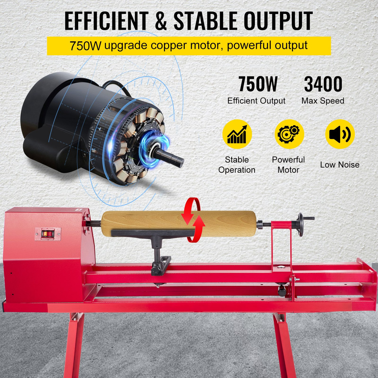Benchtop Wood Lathe, 14"Ã—51" Power Wood Lathe, 750W mini lathe, 4 Speed 1100-3400RPM Woodworking Wood Lathe, Lathe Machine with 3 Chisels for High Speed Sanding and Polishing of Finished Work