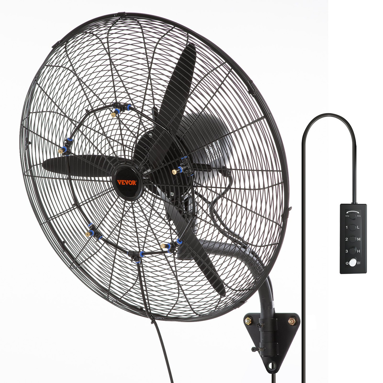 Wall-Mount Misting Fan, 24 Inch, 3-speed High Velocity Max. 7000 CFM, Waterproof Oscillating Industrial Wall Fan, Commercial or Residential for Warehouse, Greenhouse, Workshop, Black, ETL Listed