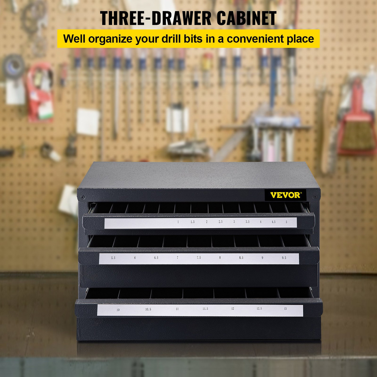 Drill Bit Dispenser Cabinet, Three-Drawer Drill Bit Dispenser, Drill Bit Organizer Cabinet, Drill Dispenser Organizer Cabinet for Metric Sizes 1-13 mm/0.04-0.51 inch in 0.5 mm/0.02" Increments