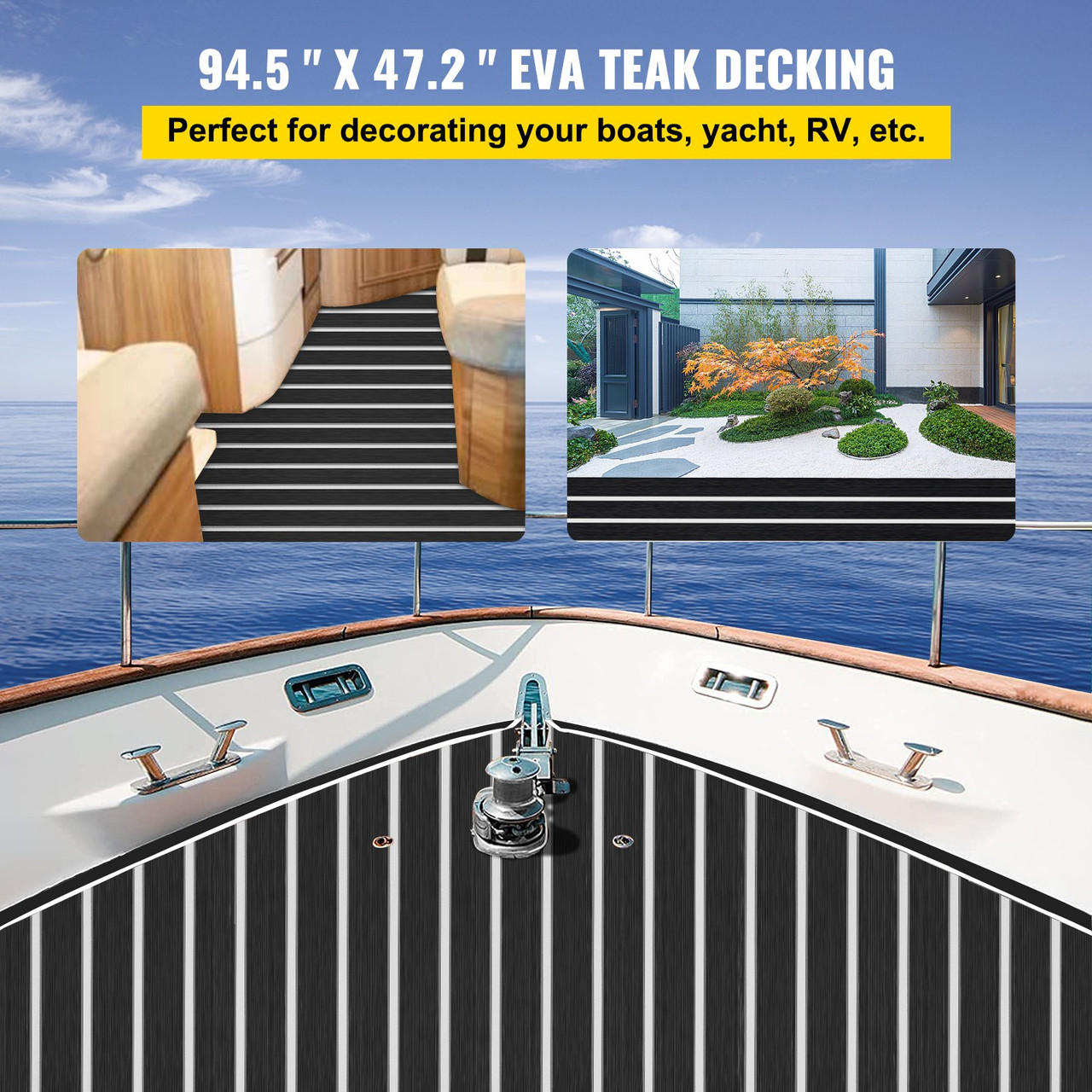 EVA Foam Faux Teak Boat Decking Sheet 94.5 X 47.2 Inch 5MM Thick Non-Skid Self-Adhesive for Marine Yacht RV Swimming Pool Garden Boat Flooring Sheet