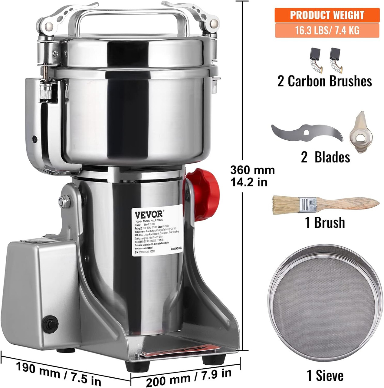 2500g Commercial Spice Grinder Electric Grain Mill Grinder High Speed