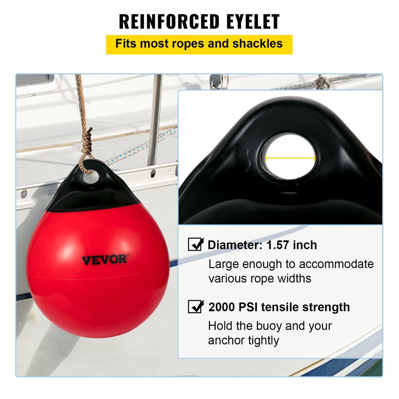 Boat Buoy Balls, 15" Diameter Inflatable Heavy-Duty Marine-Grade PVC Marker Buoys, Round Boat Mooring Buoys, Anchoring, Rafting, Marking, Fishing, Red