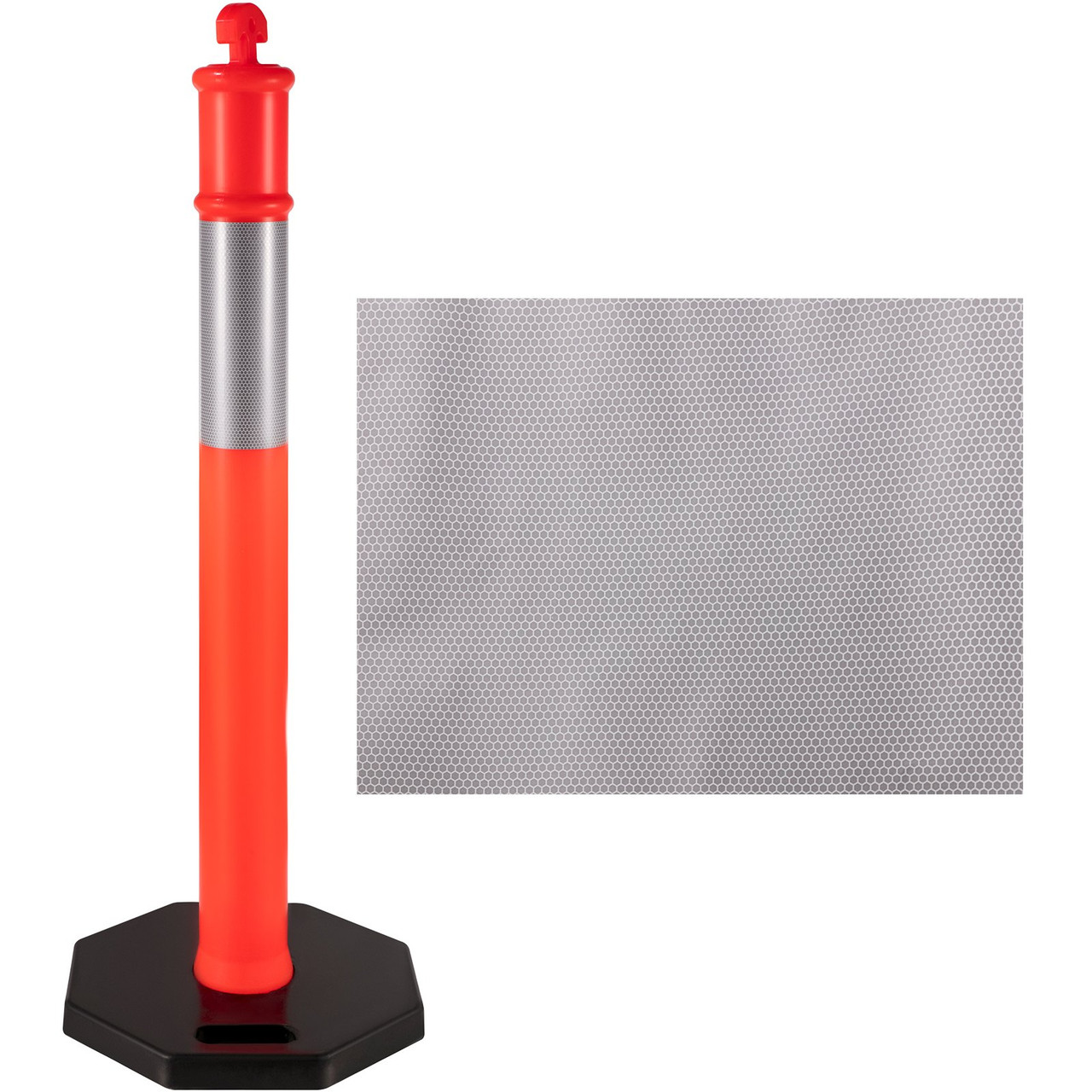 9Pack Traffic Delineator Posts 44 Inch Height, PE Delineator Cones Post Kit 10 inch Reflective Band, Delineators Post with Rubber Base 16 inch for Construction Sites, Facility Management etc.