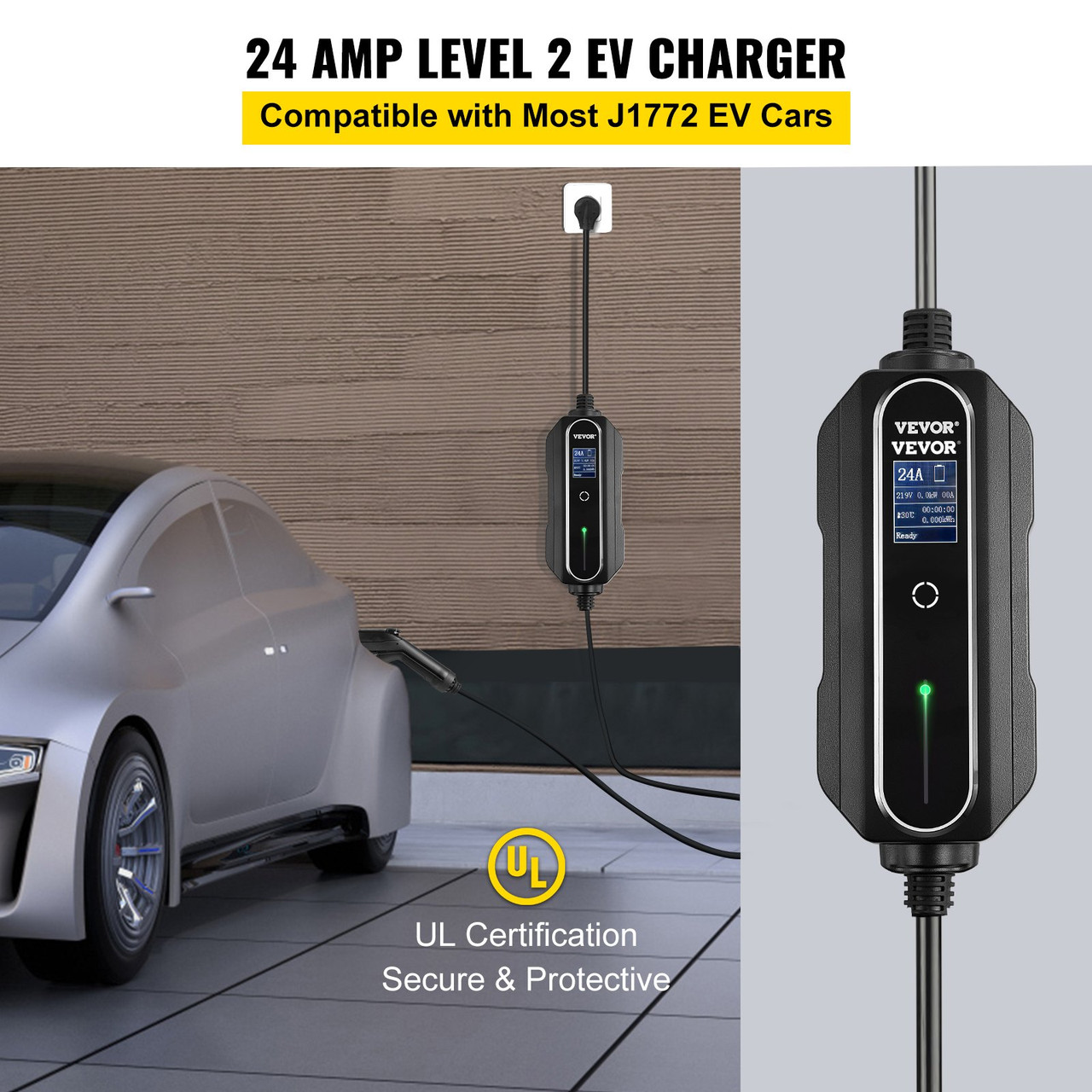 Level 2 EV Charger, 32 Amp 110-240V, Portable Electric Vehicle Charger with 25 ft J1772 Charging Cable NEMA 14-50 Plug, 10/16/20/24/32A Adjustable Plug-in EV Charging Station for Electric Cars
