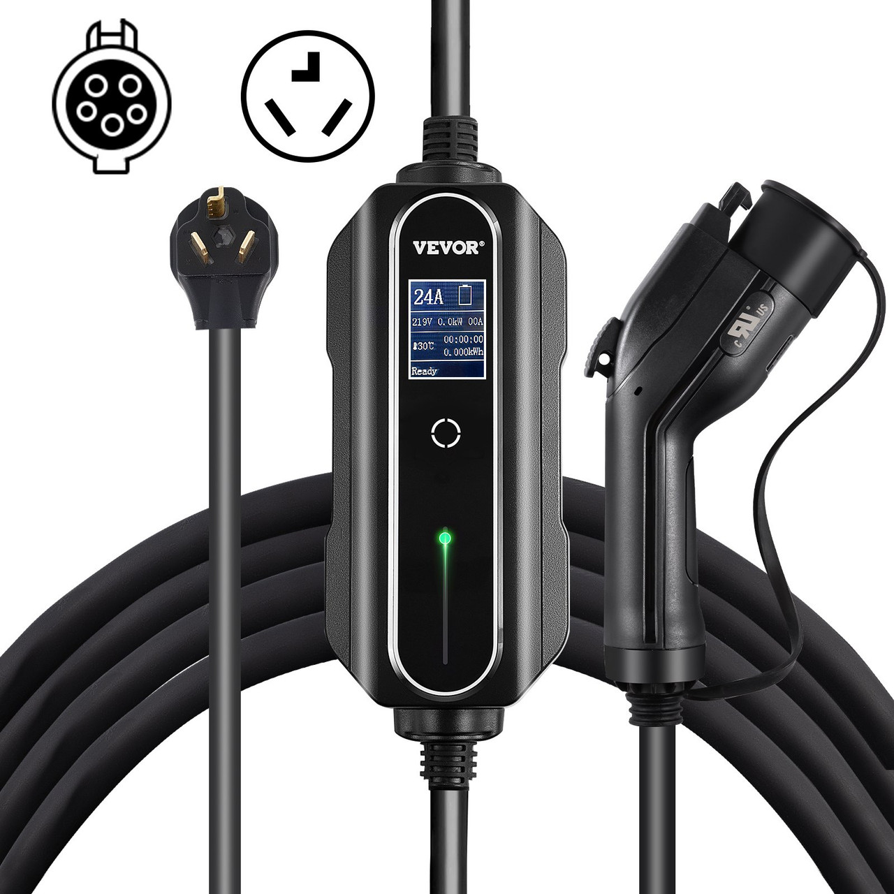 Level 2 EV Charger, 32 Amp 110-240V, Portable Electric Vehicle Charger with 25 ft J1772 Charging Cable NEMA 14-50 Plug, 10/16/20/24/32A Adjustable Plug-in EV Charging Station for Electric Cars