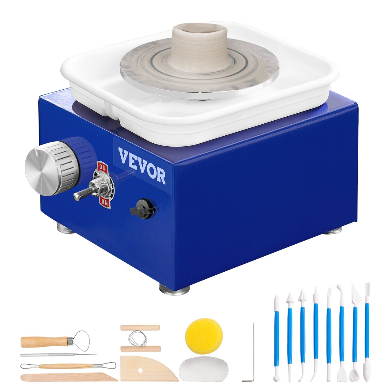 Mini Pottery Wheel, 2 Turntables 2.6in / 3.9in Ceramic Wheel Forming Machine, Adjustable 0-300RPM Speed ABS Detachable Basin, Sculpting Tools Apron