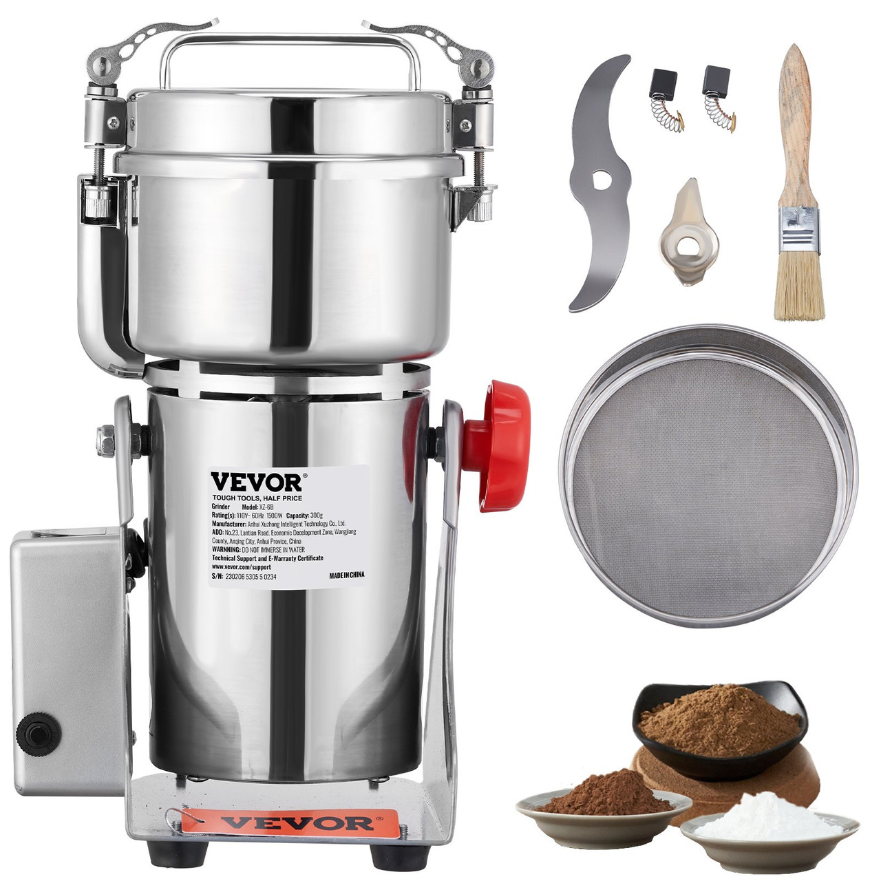 300g Electric Grain Mill Grinder, High Speed 1900W Commercial