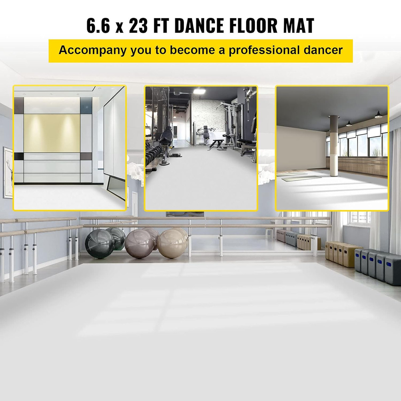 Dance Floor, 6.6x23ft Dance Floor Roll, 0.06in Thick PVC Vinyl Dance Floor, Black/White Reversible Portable Dance Floor, Non-Slip Dance Flooring,
