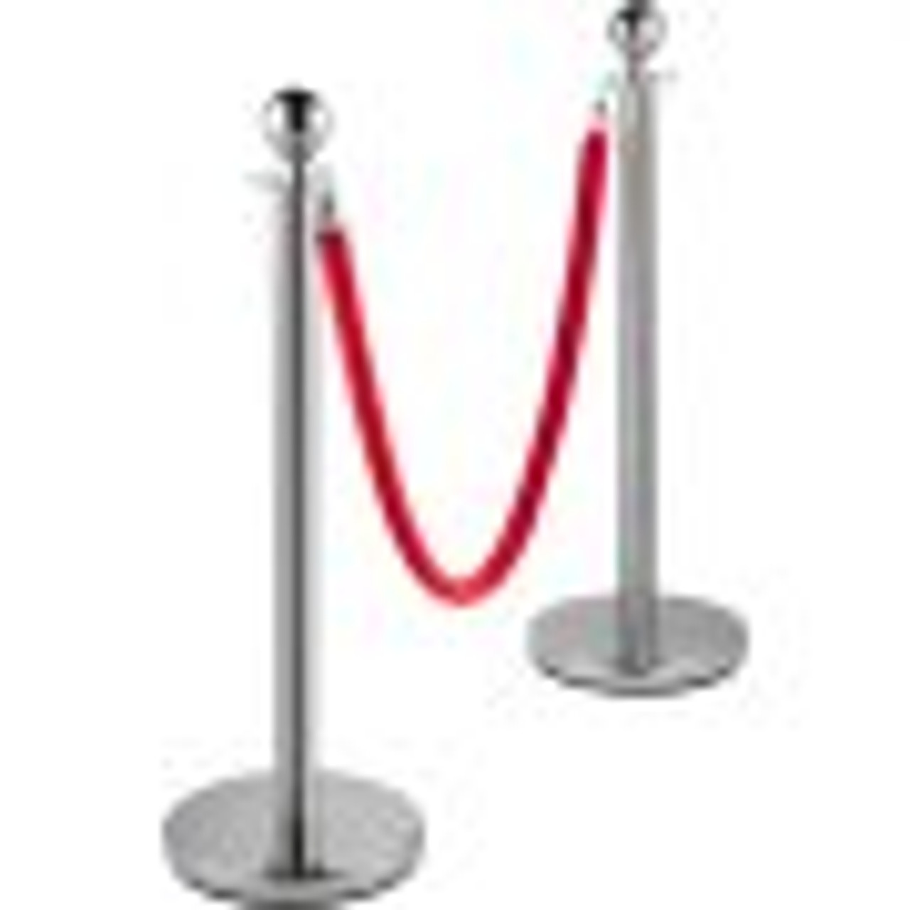 38 Inch Stanchion Posts Queue, Red Velvet Rope (3, Silver)