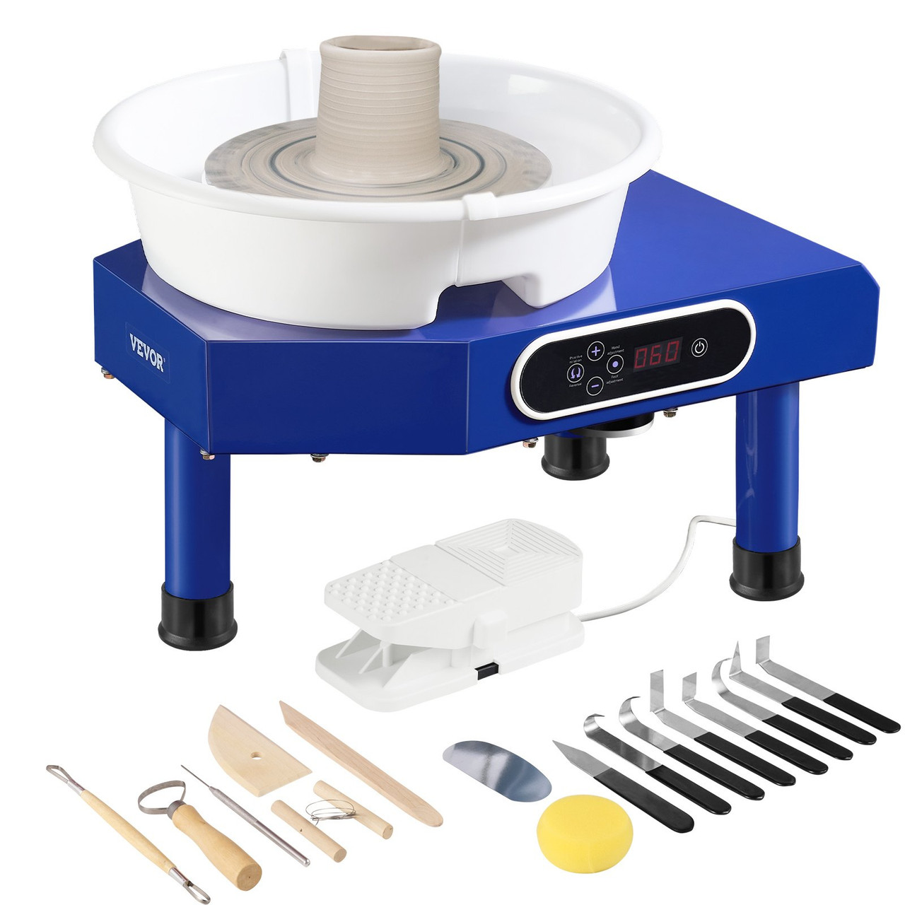 VEVOR Pottery Wheel, 14in Ceramic Wheel Forming Machine, 0-300RPM Speed  0-7.8in Lift Table Electric Clay Machine, Foot Pedal Detachable Basin