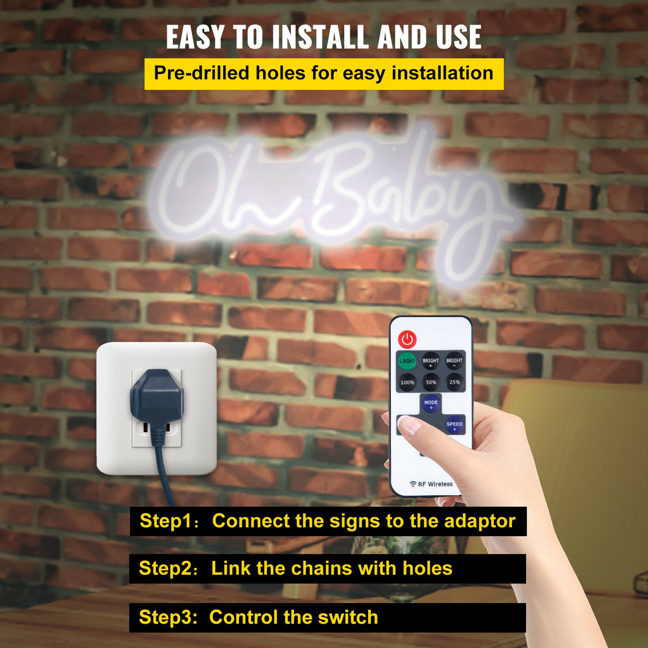 Oh Baby Neon Sign for Wall Decor, with Remote Control and Dimmable Switch for Baby Shower decorations, Birthday Party, Wedding Decor, 23.5x12 inches (White)