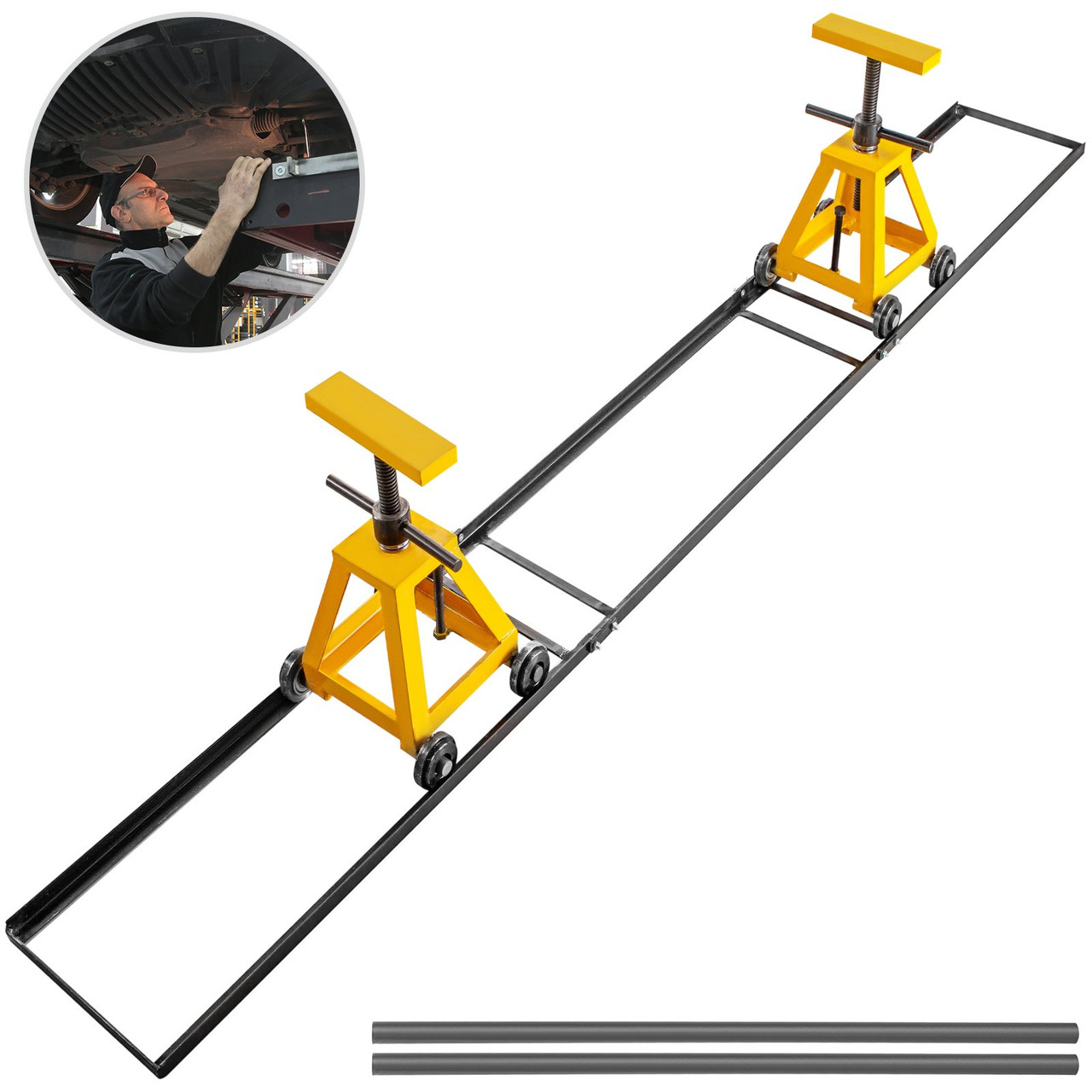 Tractor Splitting Rail 10, 000LBS, Splitting Stand for Tractor 118-Inch Length, Tractor Separator with Rails, Splitting Rails Kit, w/ 2 Jack Stands and 2 Adjustable Handles, Support Equipment