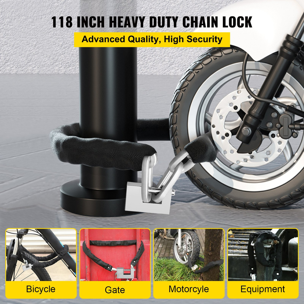 Heavy Duty Chain Lock, 2/5 Inch x 9.83 Foot Security Chain and Lock Kit, Premium Case-Hardened Chain Pure Brass Lock Core with 3 Keys, Fit for Bikes, Motorcycle, Generator, Gates, Scooter