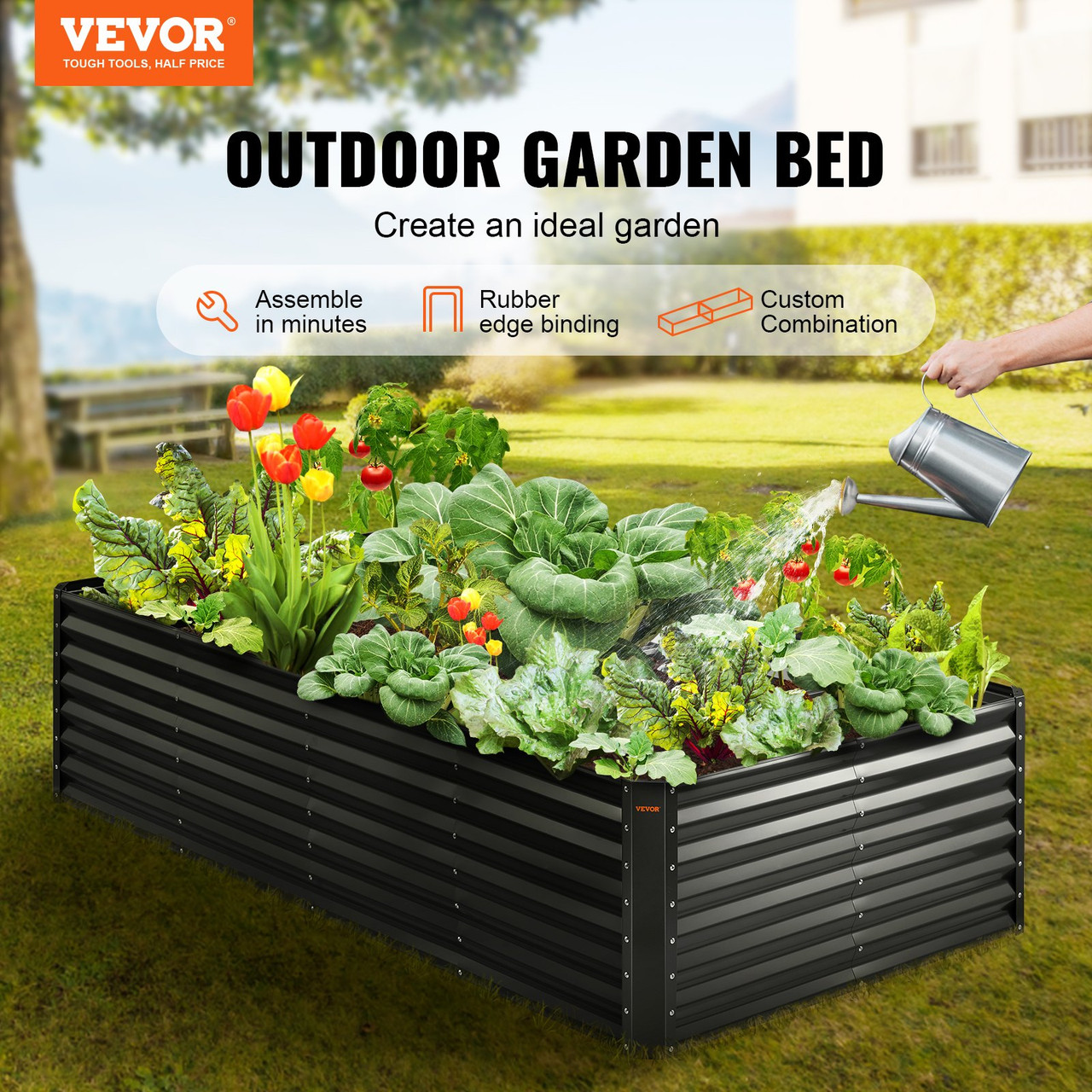 Galvanized Raised Garden Bed Planter Box 94.5x47.2x23.6" Flower Vegetable