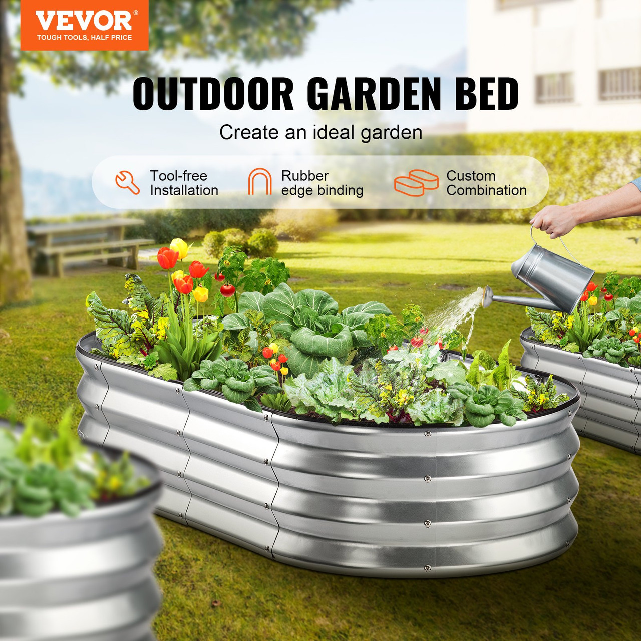 Galvanized Raised Garden Bed Planter Box 48.2x24.6x11" Flower Vegetable