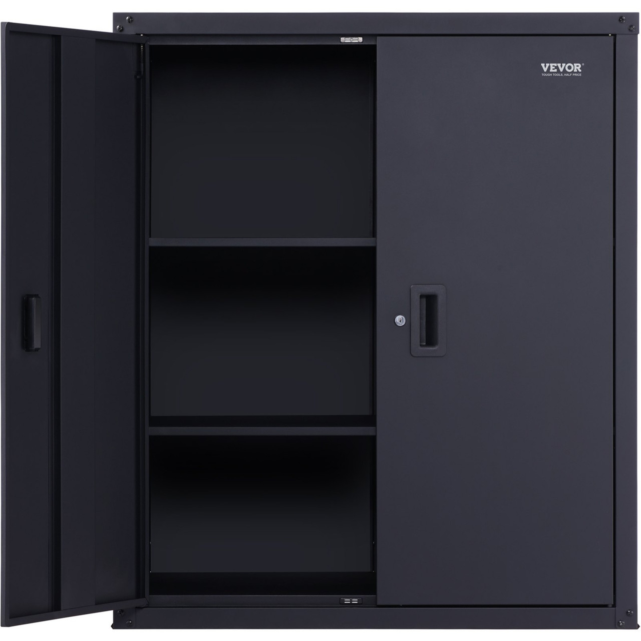 Metal Storage Cabinet w/ 2 Adjustable Shelves & Lockable 200lbs per Shelf