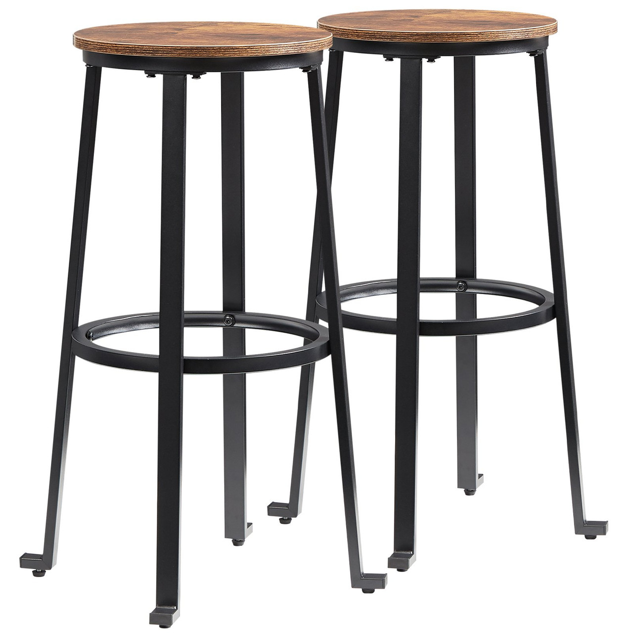 Rustic Bar Stools Counter Height Round Bar Chairs with Footrest 29" 2 Set