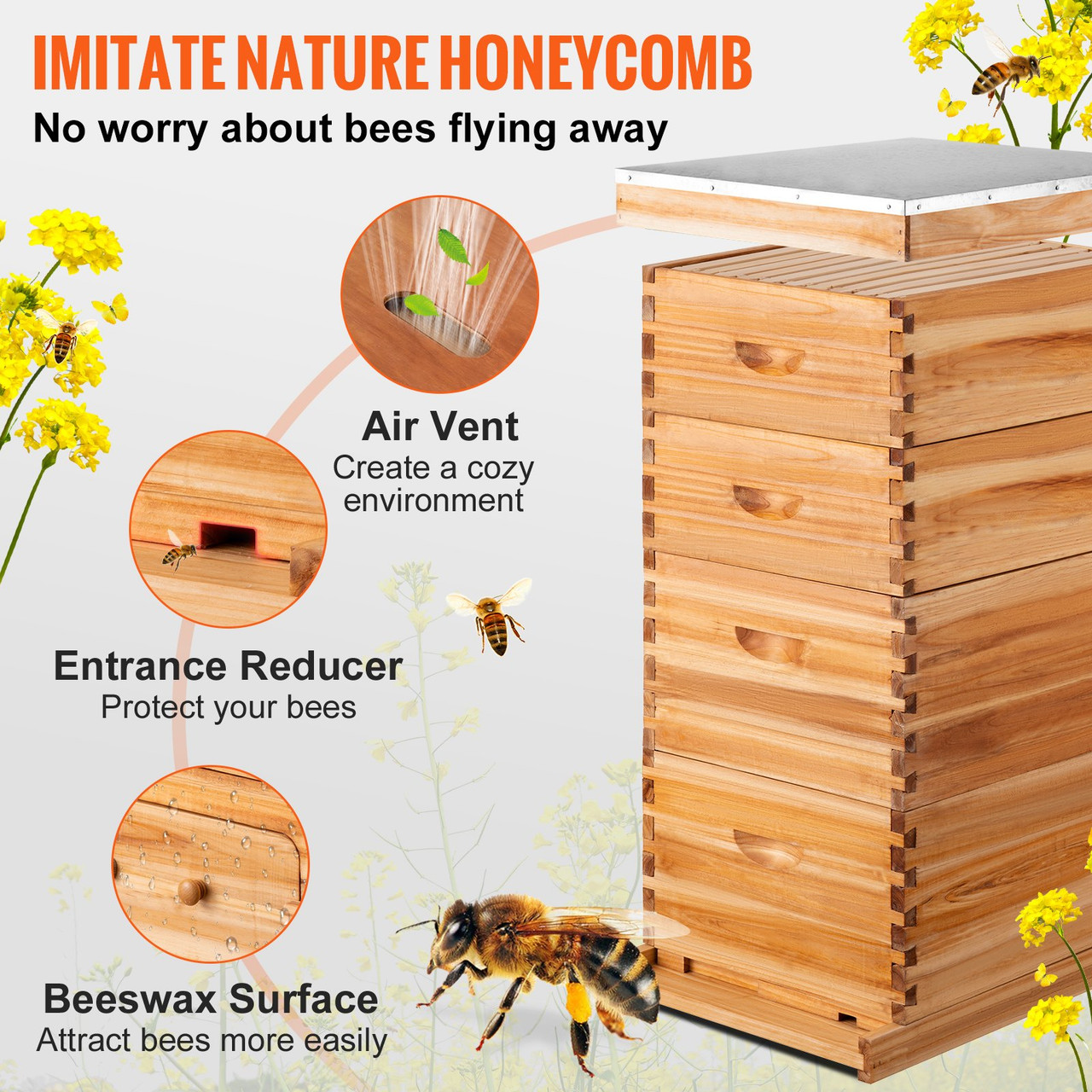 Beehive Box Kit Bee Honey Hive 40 Frames 2 Deep 2 Medium Natural Fir Wood