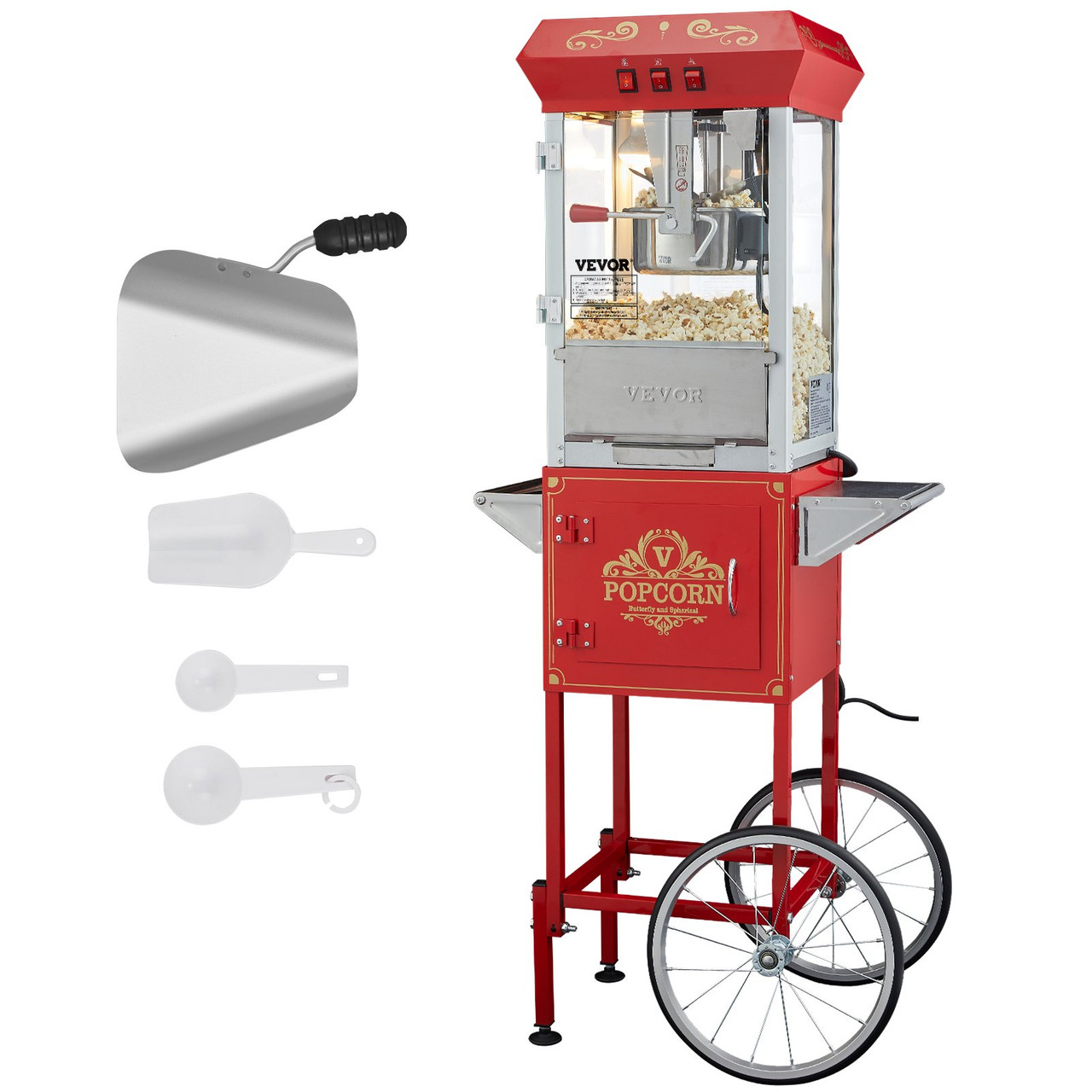 Popcorn Popper Machine 8 Oz Popcorn Maker with Cart 850W 48 Cups Red