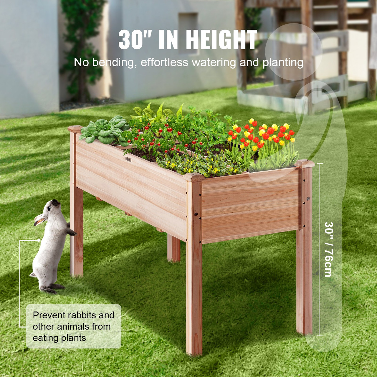 Wooden Raised Garden Bed Planter Box 47.2x22.8x30" Flower Vegetable Herb