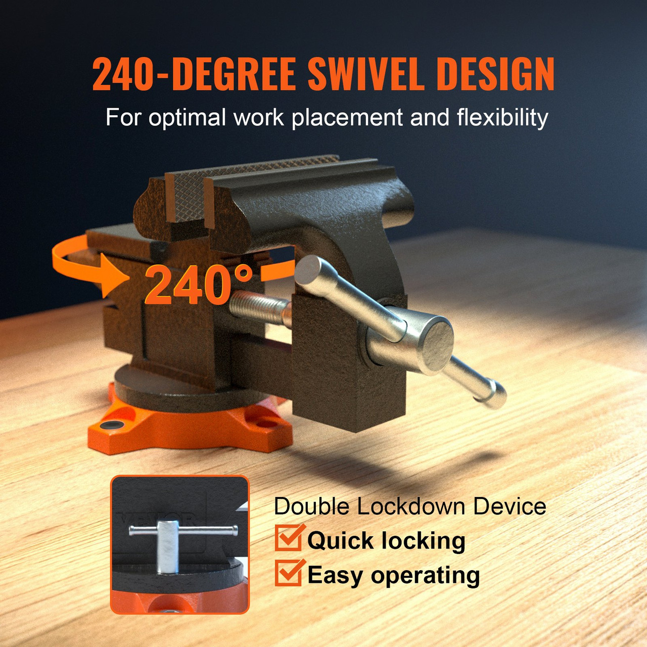 4.5" Bench Vise w/ Anvil 240Â°Swivel Base Heavy Duty Multipurpose Vise