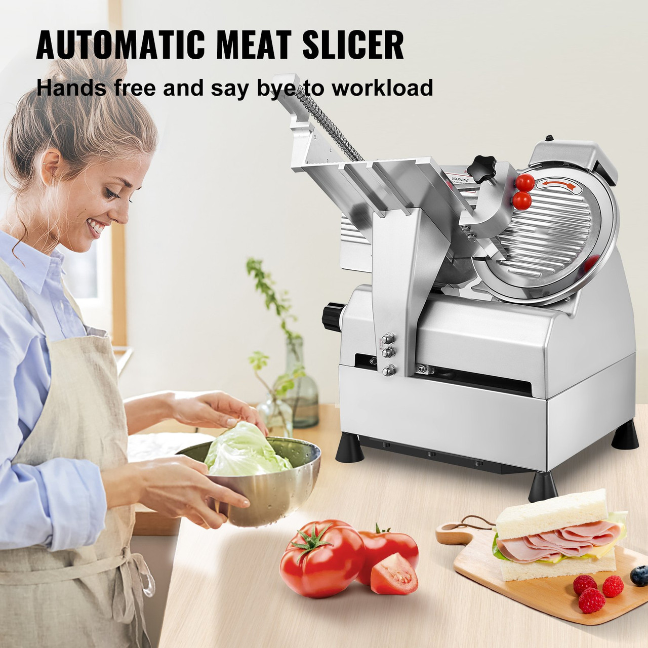 VEVOR Commercial Meat Slicer, 10 inch Electric Food Slicer, 240W Frozen Meat Deli Slicer, Premium Chromium-Plated Steel Blade Semi-Auto Meat Slicer