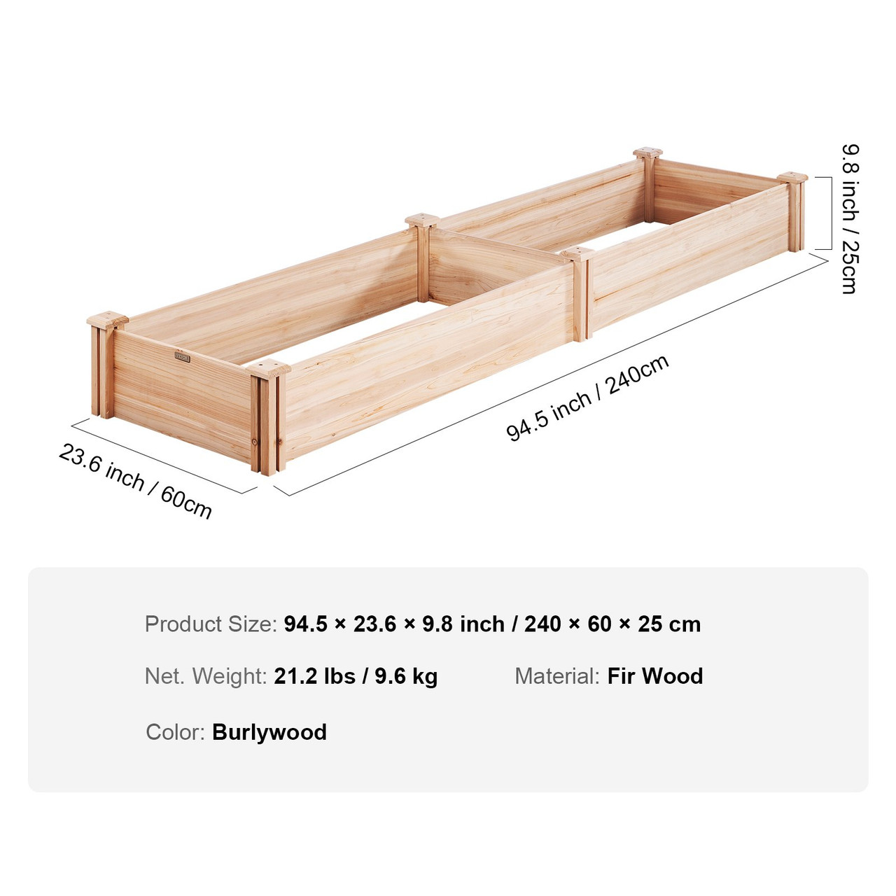 Wooden Raised Garden Bed Planter Box 94.5x23.6x9.8" Flower Vegetable Herb