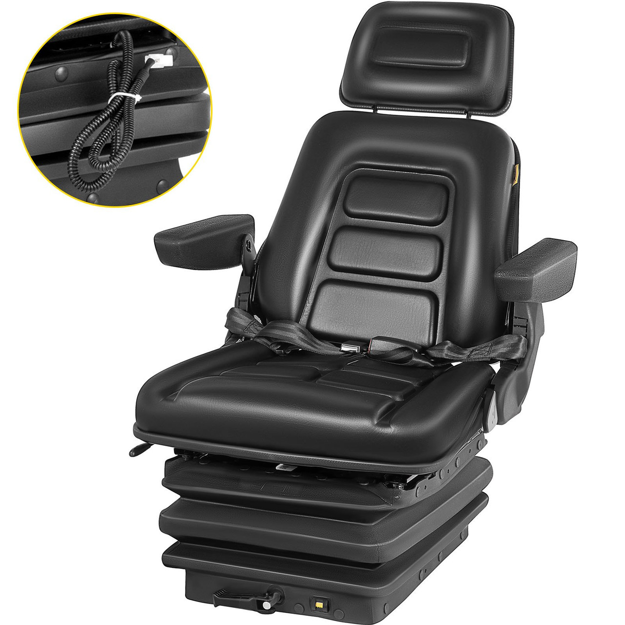 Suspension Seat Adjustable Backrest Headrest Armrest, Forklift Seat With Slide Rails, Foldable Heavy Duty for Tractor Forklift Excavator Skid Steer