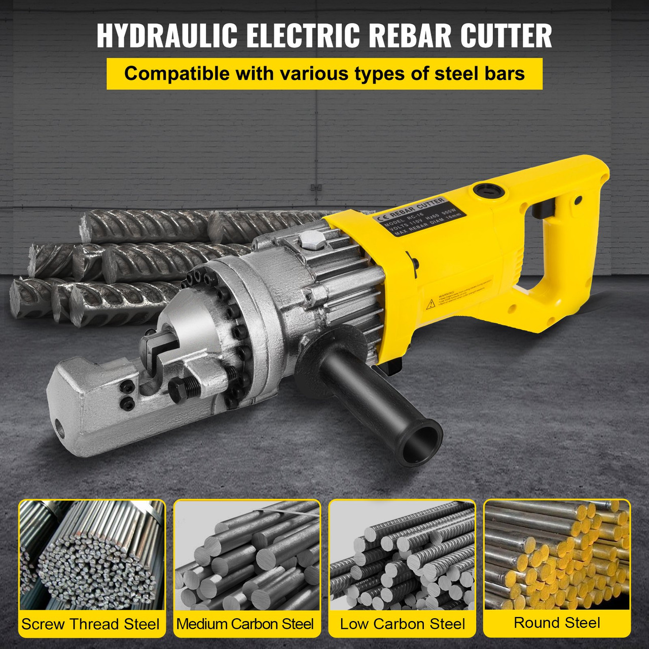 Electric Hydraulic Rebar Cutter, 900W Portable Electric Rebar Cut 5/8" 16mm #5 Rebar within 3 Seconds, 110V