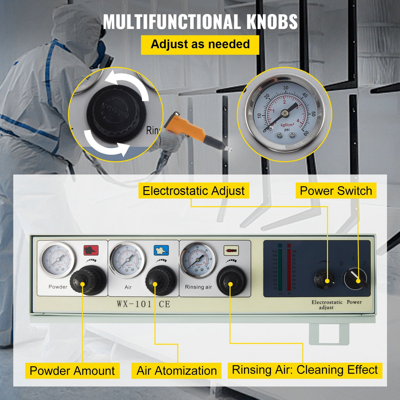 40W 50L Electrostatic Powder Coating Machine with Spraying Gun Paint 550g WX-101 Powder Coating System (40W 50L)