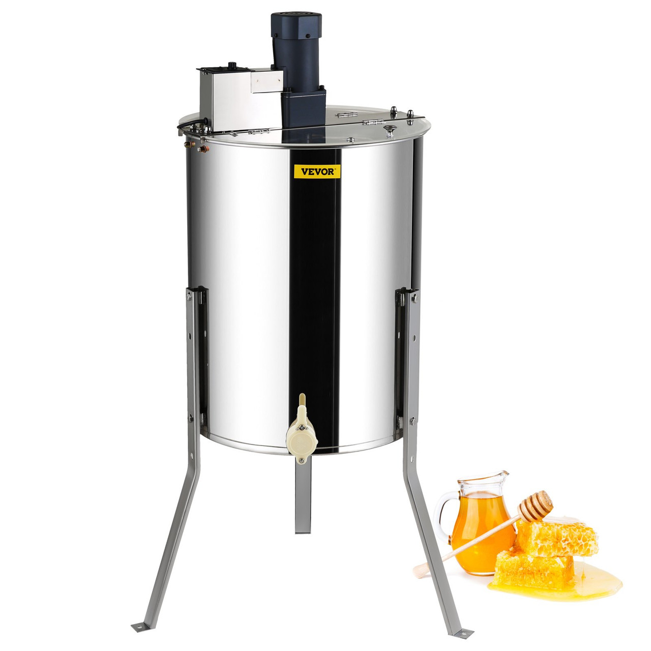 Electric Honey Extractor, 4/8 Frames Honey Spinner Extractor, Stainless Steel Beekeeping Extraction, Honeycomb Drum Spinner with Lid, Apiary Centrifuge Equipment with Height Adjustable Stand