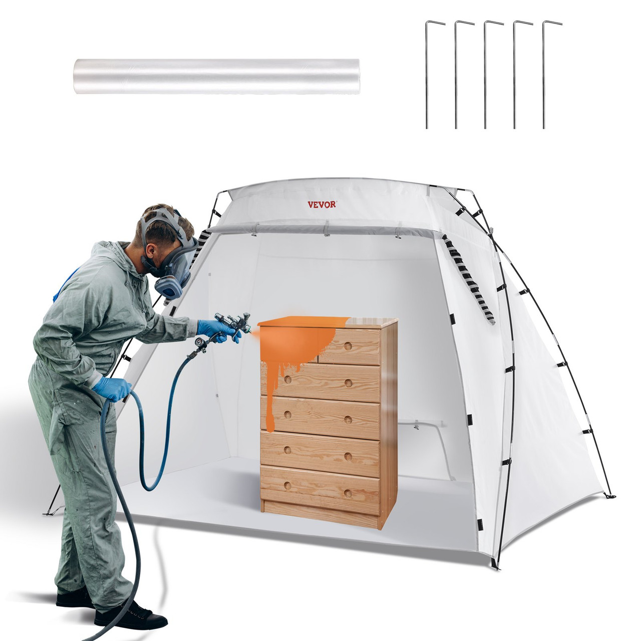 Portable Paint Booth, Larger Spray Paint Tent with Built-in Floor & Mesh  Screen, Painting Tent