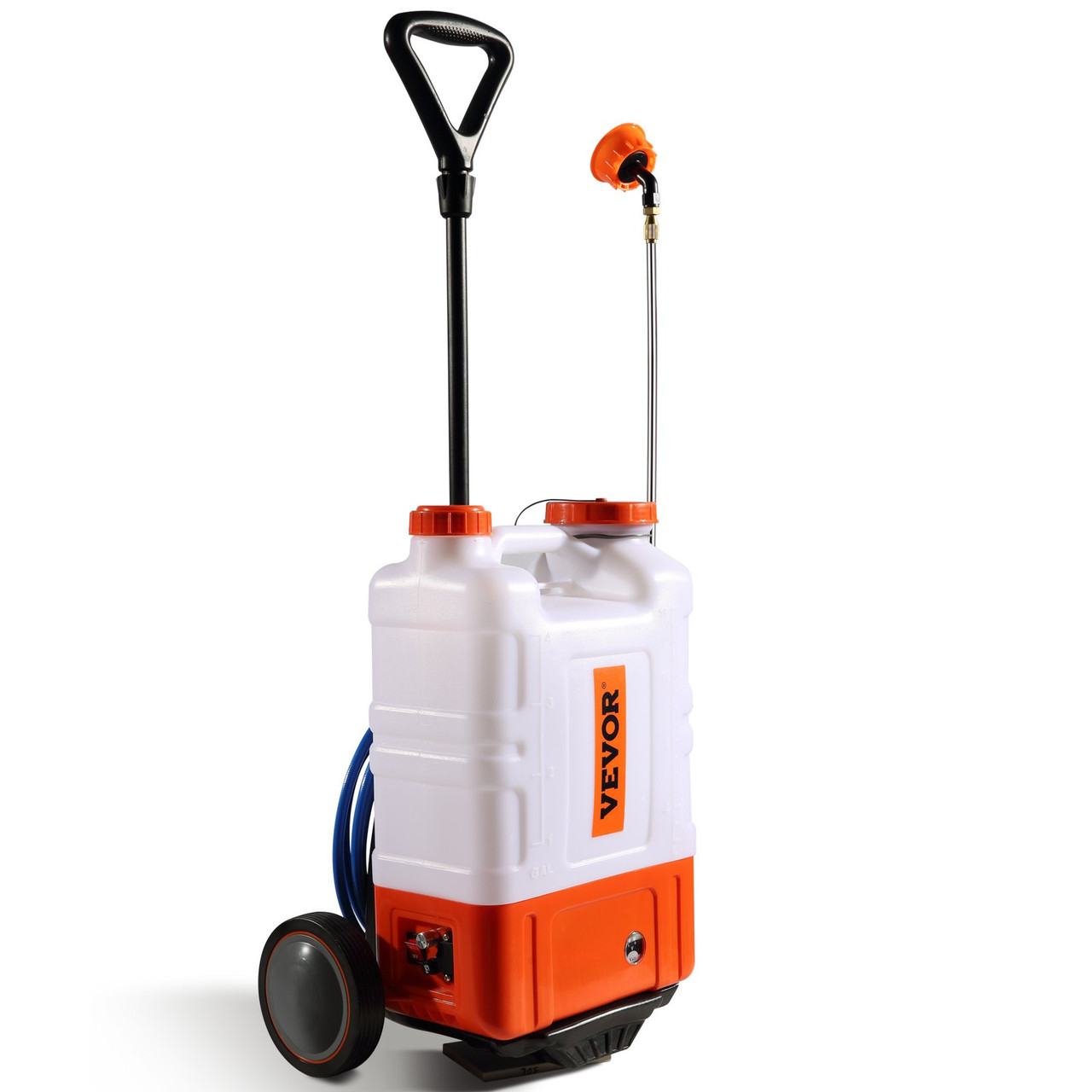 Battery Powered Backpack Sprayer with Cart, 0-94 PSI Adjustable Pressure, 4 Gallon Tank on Wheels, with 8 Nozzles and 2 Wands, 12V 7.2Ah Battery, Wide Mouth Lid for Weeding, Spraying, Cleaning